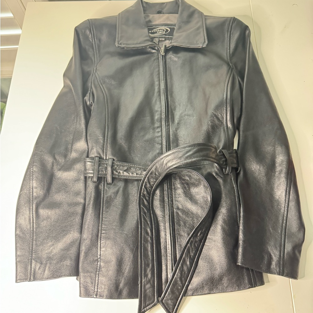 Weathervane Women’s Soft Black Leather Trench 90’s Y2K Jacket Tie Waist …